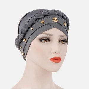 Gray and Gold Embellished Turban
